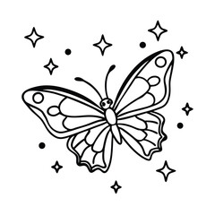 a butterfly surrounded by little twinkling sparkle vector art silhouette