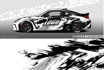 Car wrap design vector with black white colour. Abstract decal livery. Sticker vinyl body car. Suitable for racing, drift, rally or daily use	