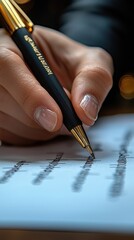 Hand writing on paper with pen