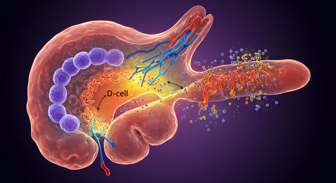 D‑Cell Secreting Somatostatin &ndash; Endocrine Regulation Illustration