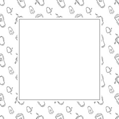 kitchen utensil frame. doodle kitchenware square frame. kitchen background