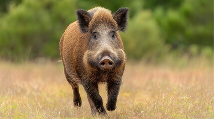 Feral hog running freely through the wild landscape embodies the danger and resilience of this omnivorous species.
