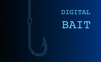 Digital bait, fishing hook as a bait symbol on a gradient blue background. Poster