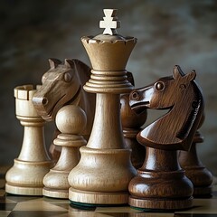 Ancient style handcrafted chess pieces for creative concept themes