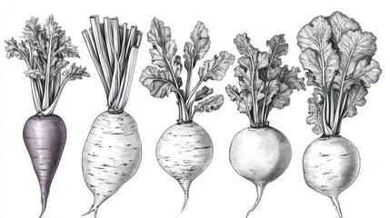 Hand-drawn illustrations of various beetroots