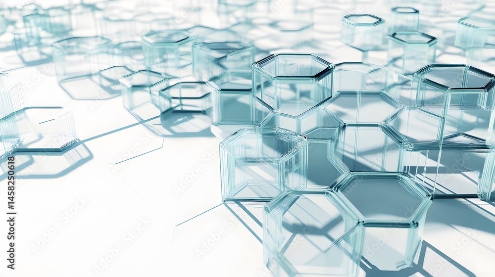 Poster abstract geometric design of translucent hexagons.