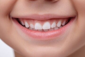 close-up of a kids mouth with perfect white teeth