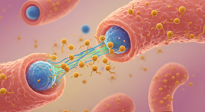Glandular Epithelial Cell Secreting Enzymes &ndash; Digestive Enzyme Release Illustration