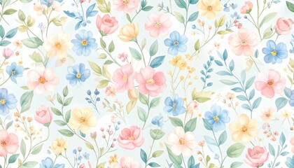 Pastel Watercolor Floral Pattern Seamless Design Pretty Spring Summer Flowers Background