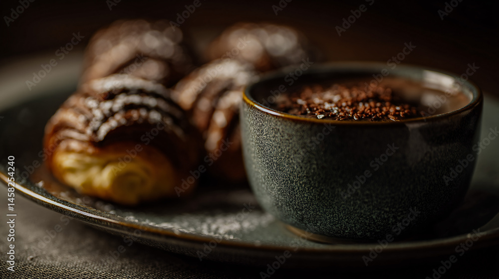 Poster chocolate pastries function with burnt umber and a hint of cinnamon.