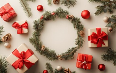 Christmas Festive Wreath with Gifts and Ornaments