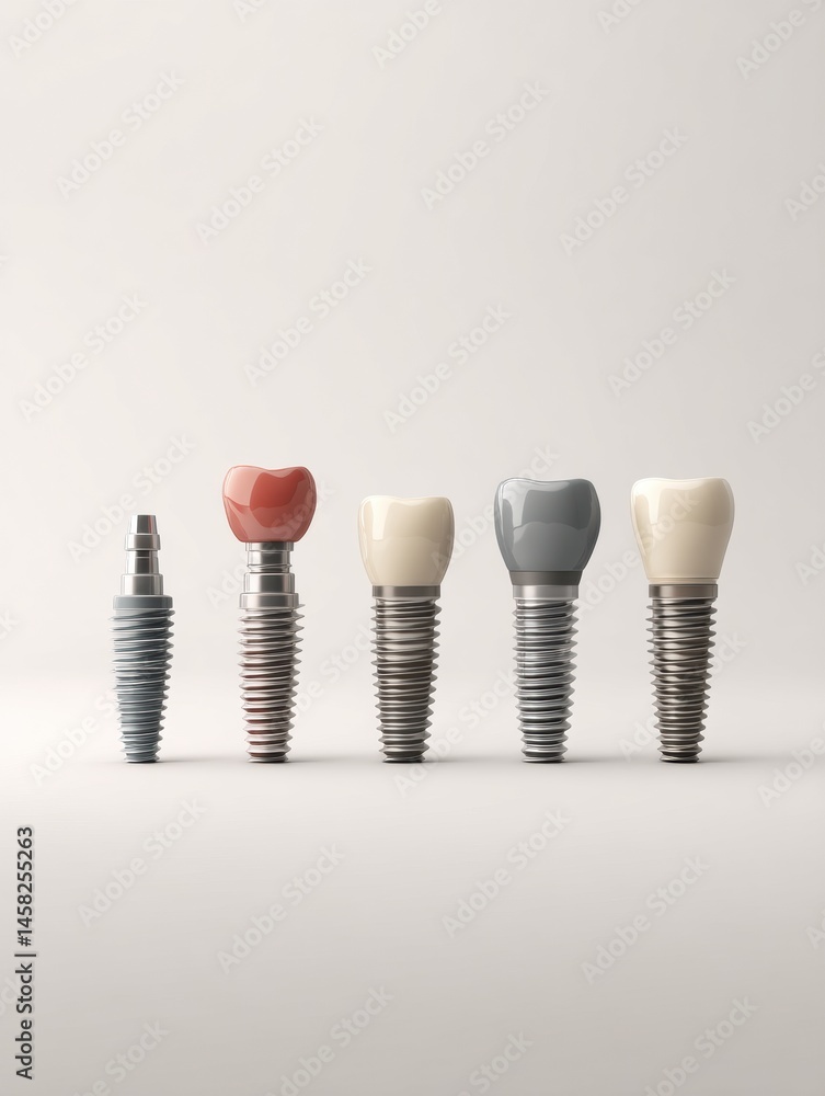 Aufkleber Sequence of Four Stages in Implant Healing Showcasing Progression in Dental Restoration From Initial to Final Appearance Generative AI