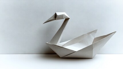 Folded paper swan against a plain background.