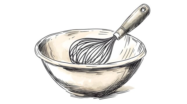 bowl and whisk sketch, cooking preparation clip art preview