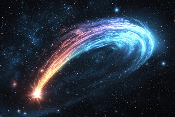 Vibrant Comet with Colorful Tail in Expansive Night Sky