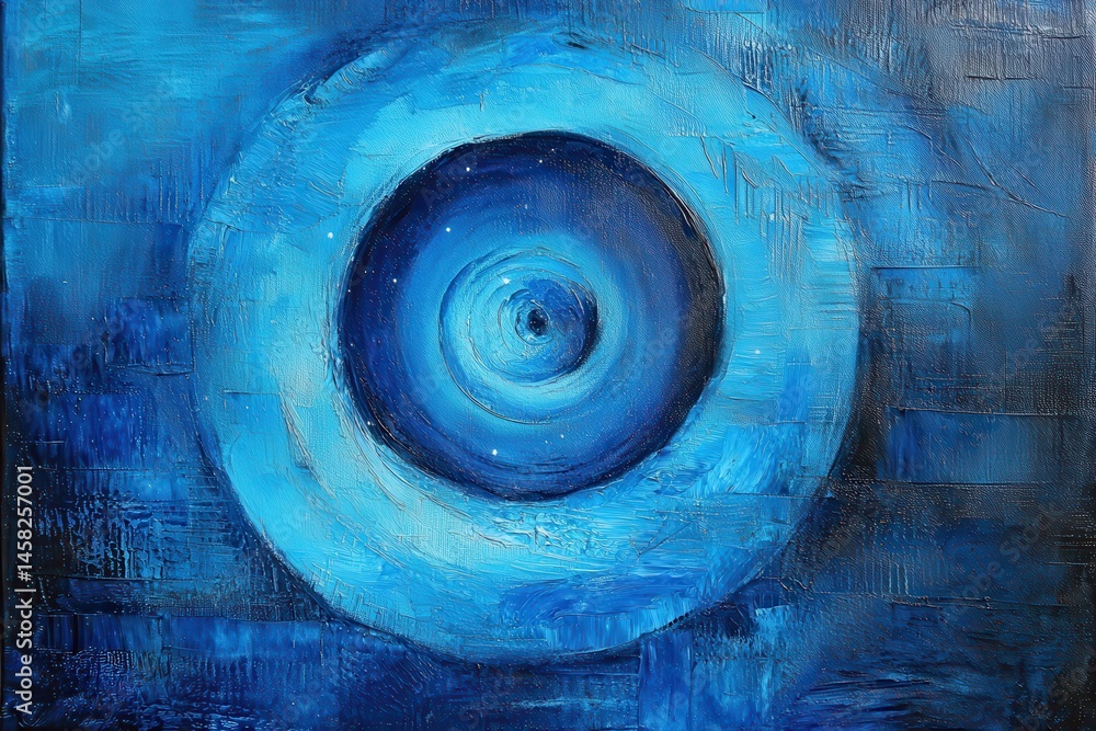 Wall mural abstract blue swirl painting with depth and circular design