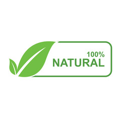 100 Percent Natural Product Label with Green Leaves