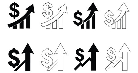 Growth Chart Icon Set Vector Illustration of Business and Financial Progress.