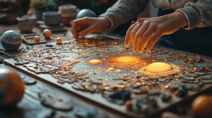 Hands assemble a celestial jigsaw puzzle