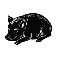 a captivating wild pig sleeping vector art silhouette