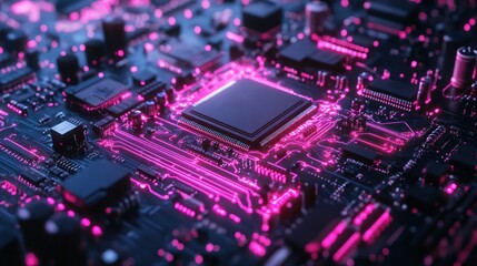 Obraz premium Glowing Circuit Board: A Close-Up of a Futuristic Microchip