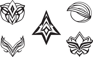 Set of futuristic elements, ornaments, icons, cyberpunk. Hand drawn vector illustration