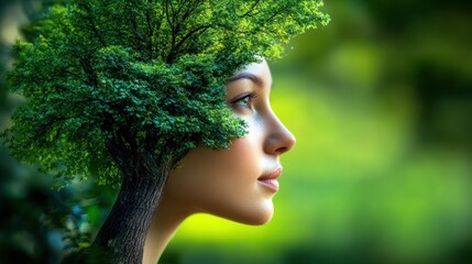 Woman tree nature profile face green ecology wellness image