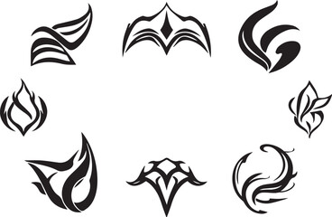 Obraz premium Set of futuristic elements, ornaments, icons, cyberpunk. Hand drawn vector illustration