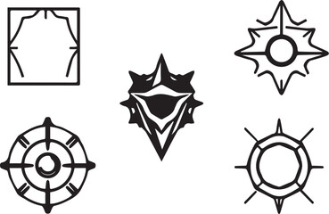 Fototapeta premium Set of futuristic elements, ornaments, icons, cyberpunk. Hand drawn vector illustration