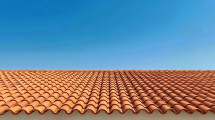 Terracotta roofing tiles form a classic, rustic texture on a residential home, blending perfectly with the surrounding architecture.
