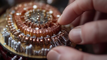 Hands examine intricate circuit board