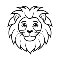 a cartoon lion s face thick smooth mane vector art silhouette