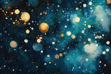 Fototapeta premium Abstract Cosmic Art with Stars and Planets in Dark Blue Galaxy