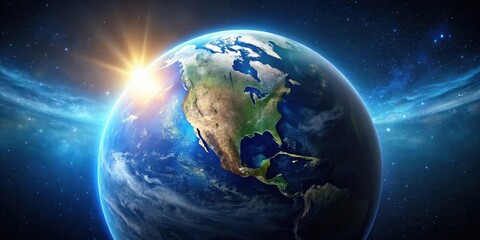 Fototapeta premium A digital illustration of the Earth from space with a dark blue background and subtle starlight effects , astronomy, earth