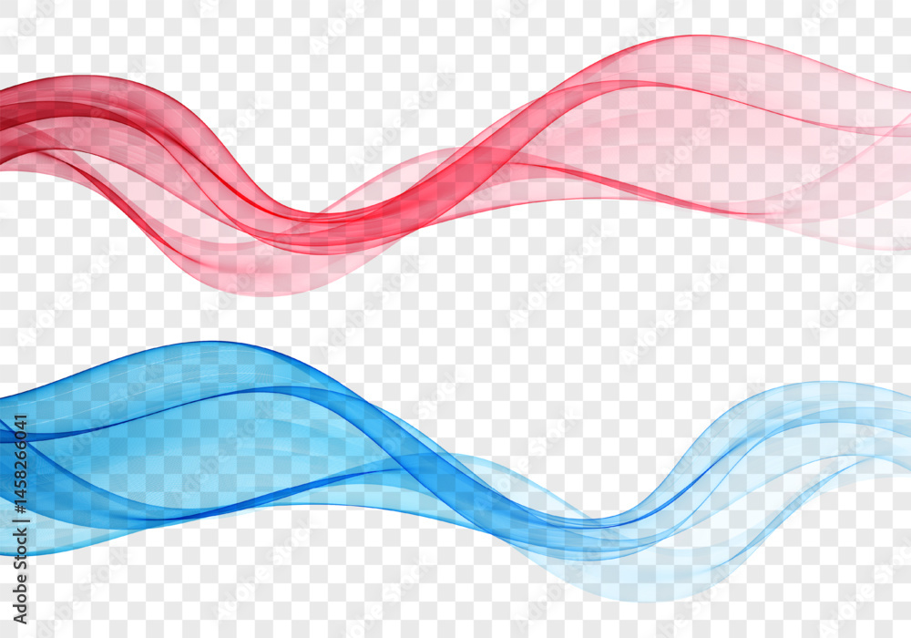 Poster vector waves in translucent red and blue hues on a transparent background. fluid modern design perfe