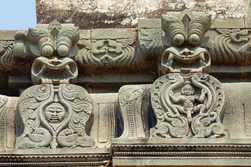 View of erotic carvings on the top panel of Ramalayam, Dichpalli, Nizamabad, Telangana, India.