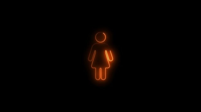 Glowing neon woman icon.HD motion graphic video animation with neon effects.isolated on a black background.