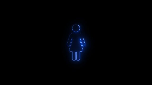 Glowing neon woman icon.HD motion graphic video animation with neon effects.isolated on a black background.
