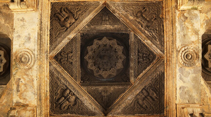Stone carving on the ceiling of Shri Siddheshwara Swamy Temple, Hottal, Nanded, Maharashtra, India.