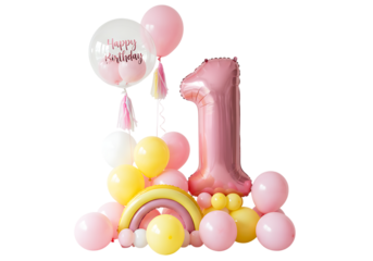 Colorful Balloon Arrangement with Large Number 1 on Isolated Background