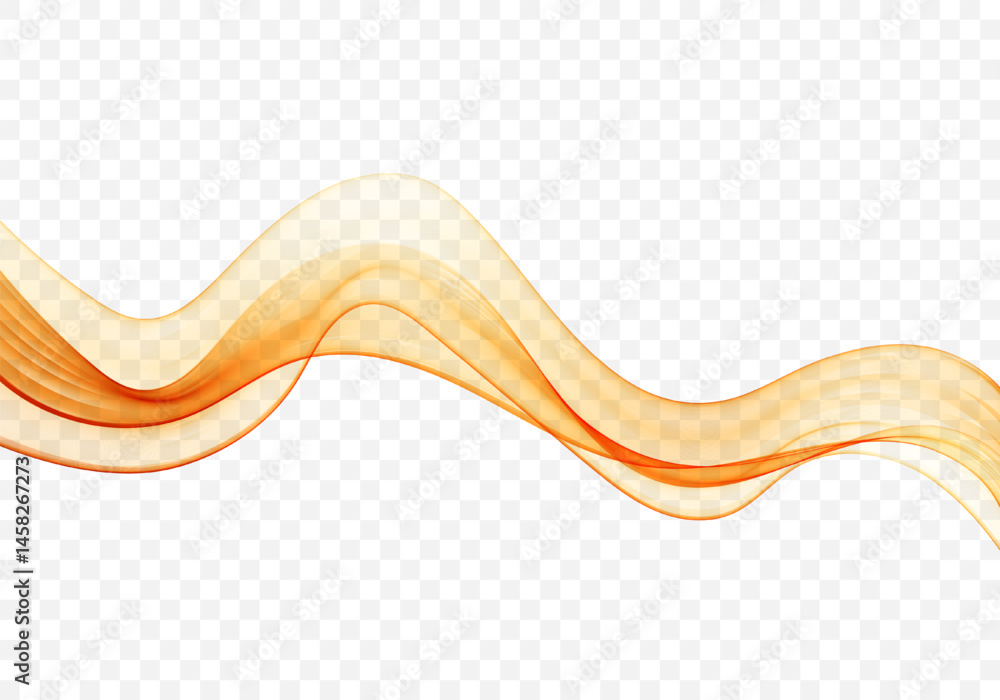 Poster flowing abstract wave in warm orange and yellow tones on transparent background. vector design with 