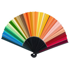 Colorful paint swatches in fan formation showing various shades and hues on black