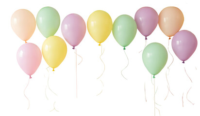 Whimsical balloon composition in pastel colors with balloons in the shape of flowers. Cut out. Isolated background