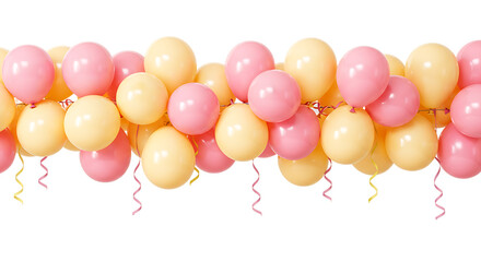 Whimsical balloon composition in pastel colors with balloons in the shape of flowers. Cut out. Isolated background
