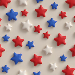Patriotic Stars: A vibrant display of red, white, and blue stars create a lively pattern, each star appearing as a three-dimensional design against a neutral background.