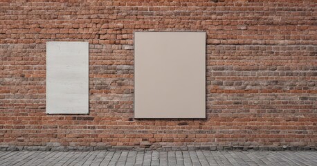 Sleek poster mockup affixed to old brick wall  Urban outdoor scene ,  distressed,  masonry