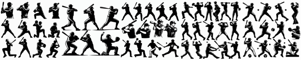 Fototapeta premium Baseball Players Silhouette Set