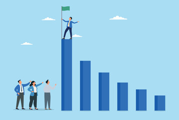Fototapeta premium Business leader celebrating peak success on business chart 