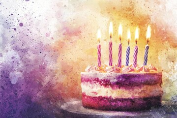 Colorful Birthday Cake with Candles on Festive Background