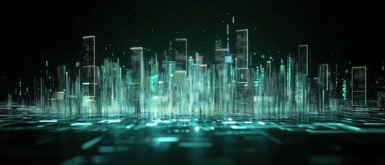 Digital Cityscape: A Futuristic Metropolis Illuminated by Teal Light